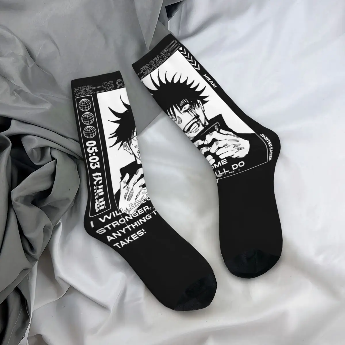 Colorful Fushiguro Megumi Sports Socks Anime Polyester Long Socks for Women Men Sweat Absorbing