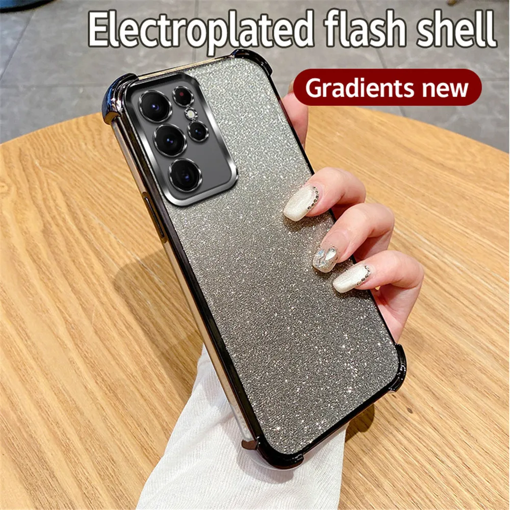 Gradient Glitter Plating Clear Phone Case For Samsung Galaxy S24 S23 S22 Plus Ultra S20FE S21FE Note 20 Ultra Shockproof Cover image 4