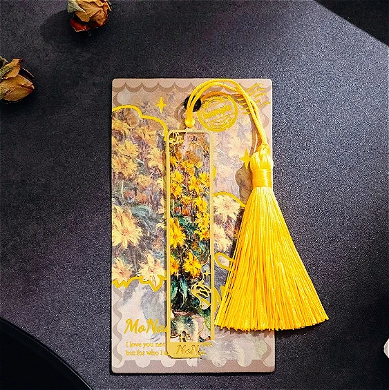 إشارة مرجعية معدنية للرسم الزيتي القديم - إشارة مرجعية طويلة بشرابة ذهبية مجوفة - هدية قرطاسية لمحبي الكتب والنوادي والكتاب