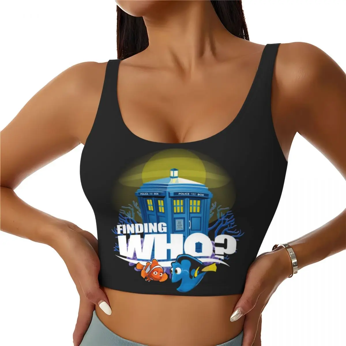 Custom High Impact Finding Nemo Who Sports Bra for Women Gym Workout Yoga Crop Top