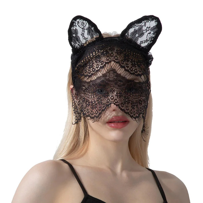Masque demi-visage en dentelle avec oreilles de lapin, bandeau de sauna avec voile, Rhde promo, masade Tim, sexy