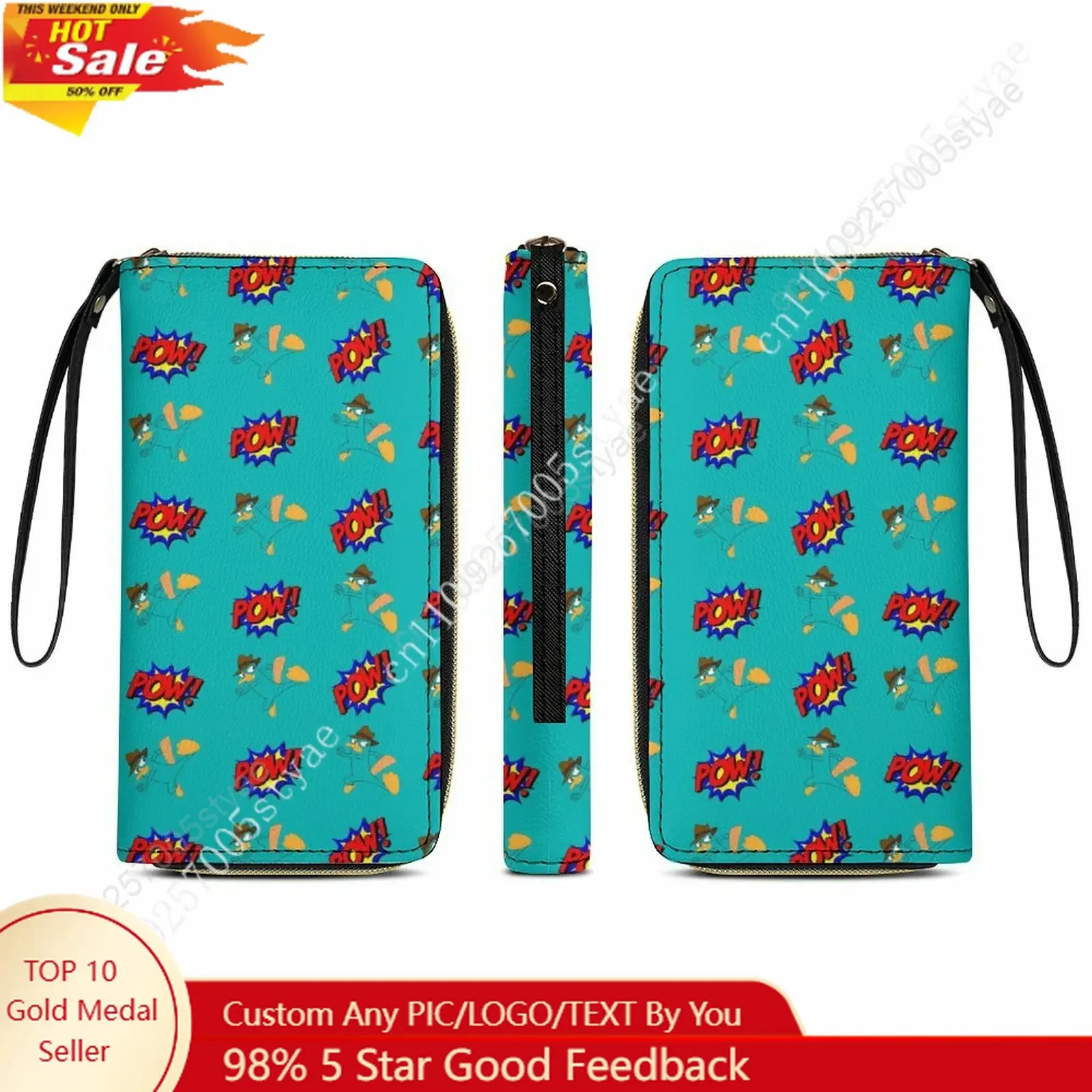 

Perry The Platypus Leather Wallet Disney Licensed Customizable Personalized Design Your Pattern Portable Purse