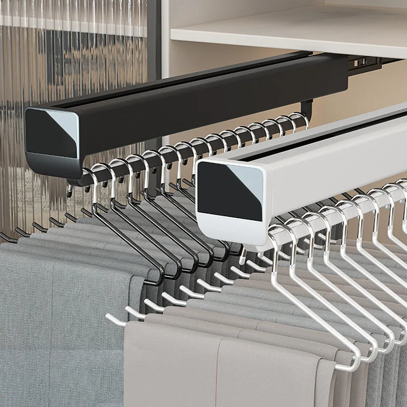 

Pants rack telescopic slide rail hanging pants pull-out rack multi-functional wardrobe built-in storage top pants pull-out rack