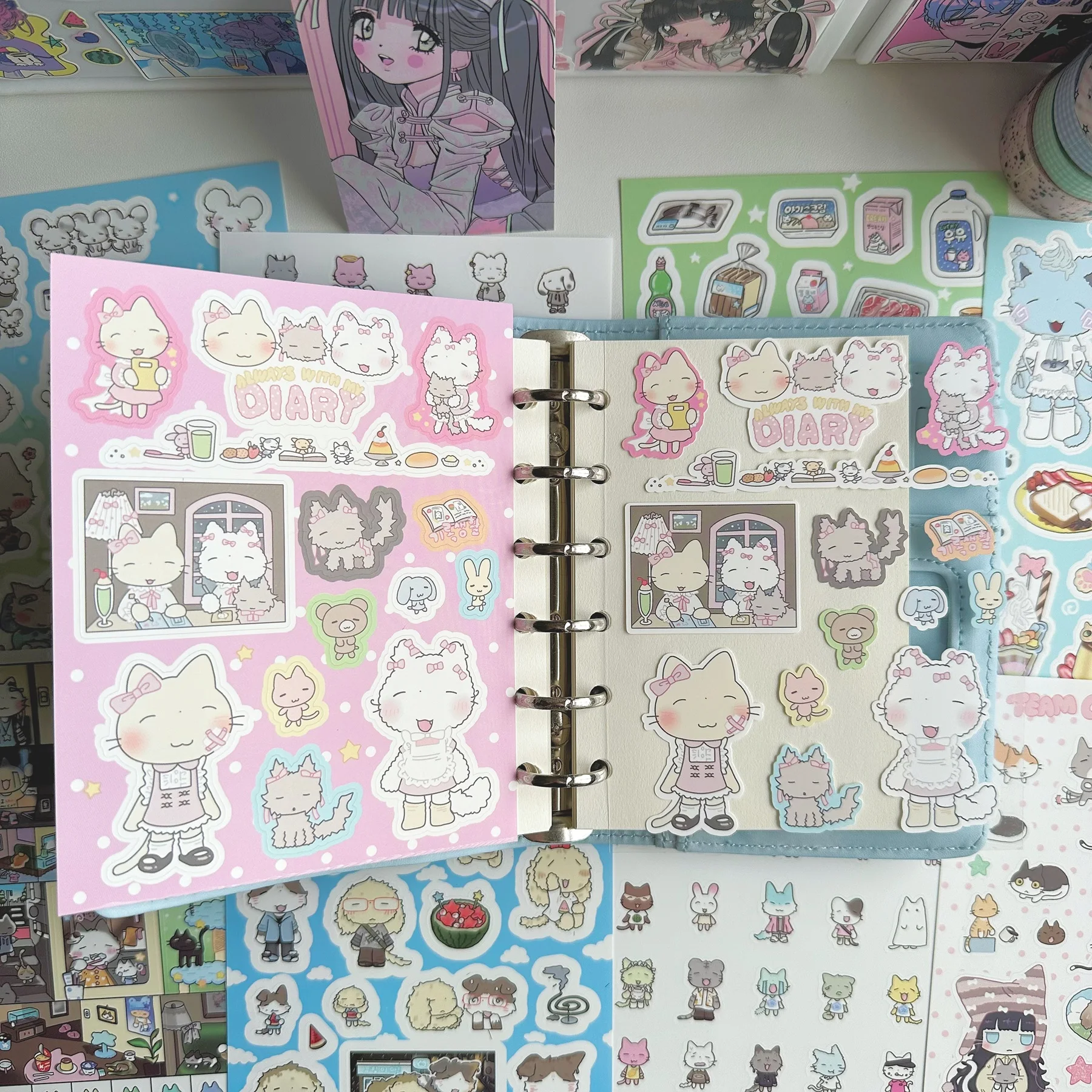 1/8PCS Korean Cartoon Animal Cute Cat Daily Stickers Hand Account Planner Diary Notebook Scrapbook DIY Decorative Stickers