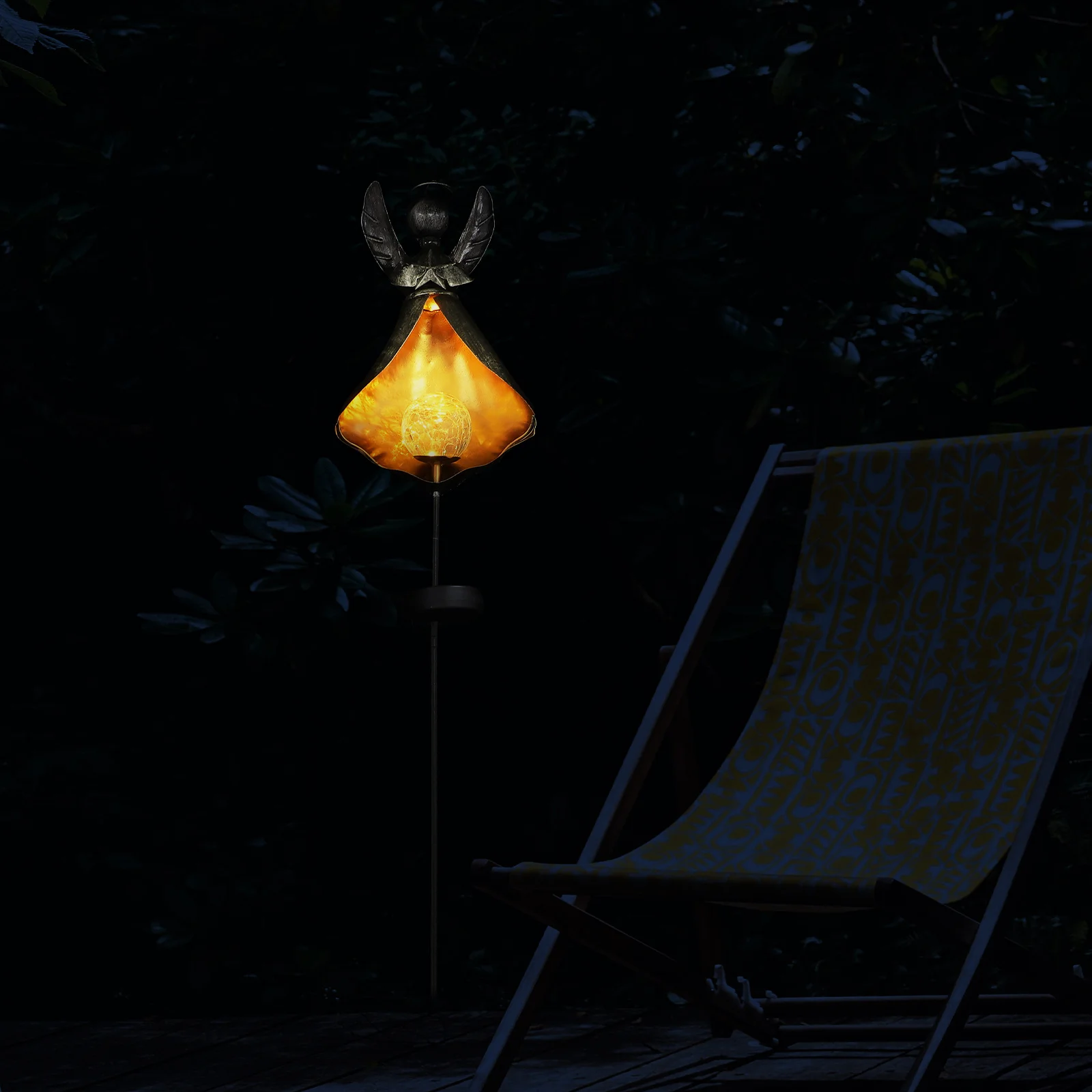 

1pc Solar Ground Insert Lamp Outdoor Garden Decorative Light Iron Art Angel Shape Waterproof Lawn Landscape Lighting