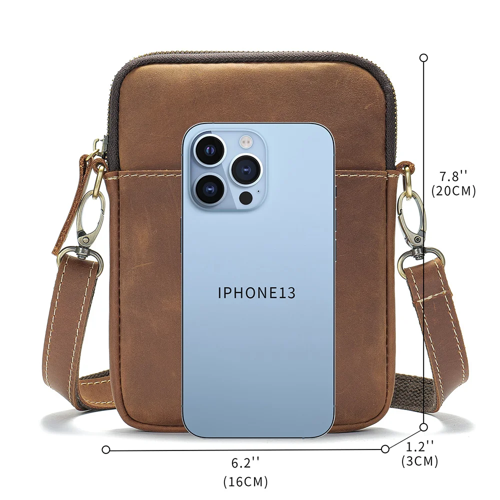 Koffie Heren Schoudertassen Koeienhuid Crossbody Tas Telefoon Portemonnee Echt Lederen Heren Klein Tasje Reisschool Cadeau Echtgenoot