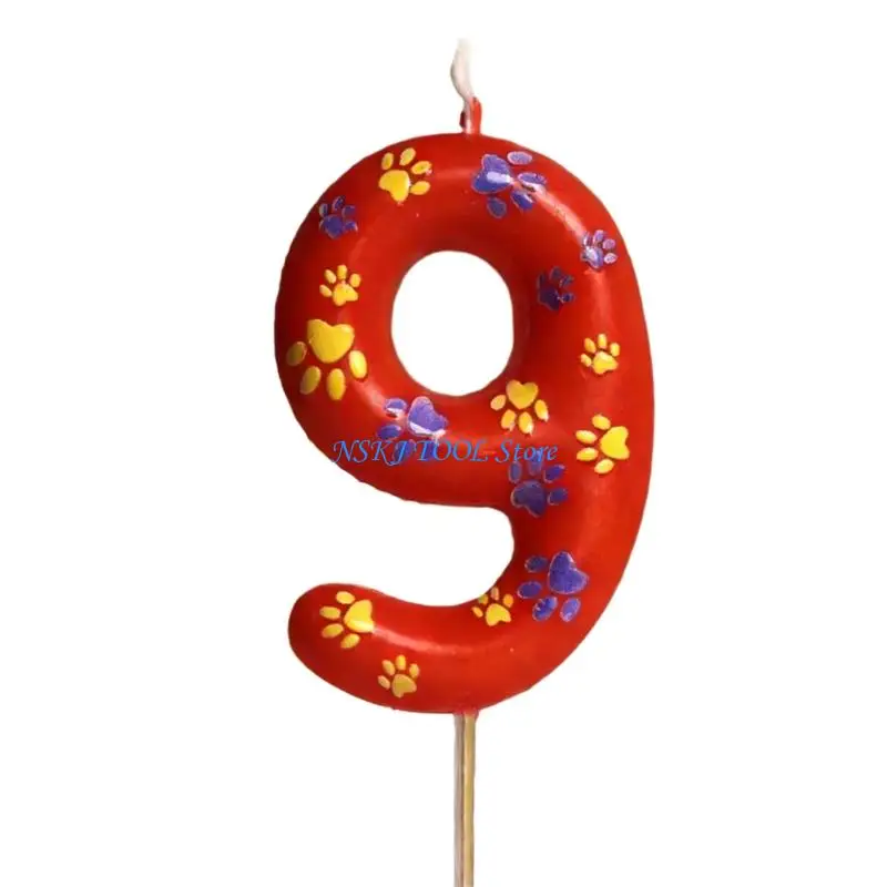L8RC Unique Dog Paws Print Number Safe Nontoxic Red Wax For Pet Birthday Parties Cake Toppers Decoration Gift