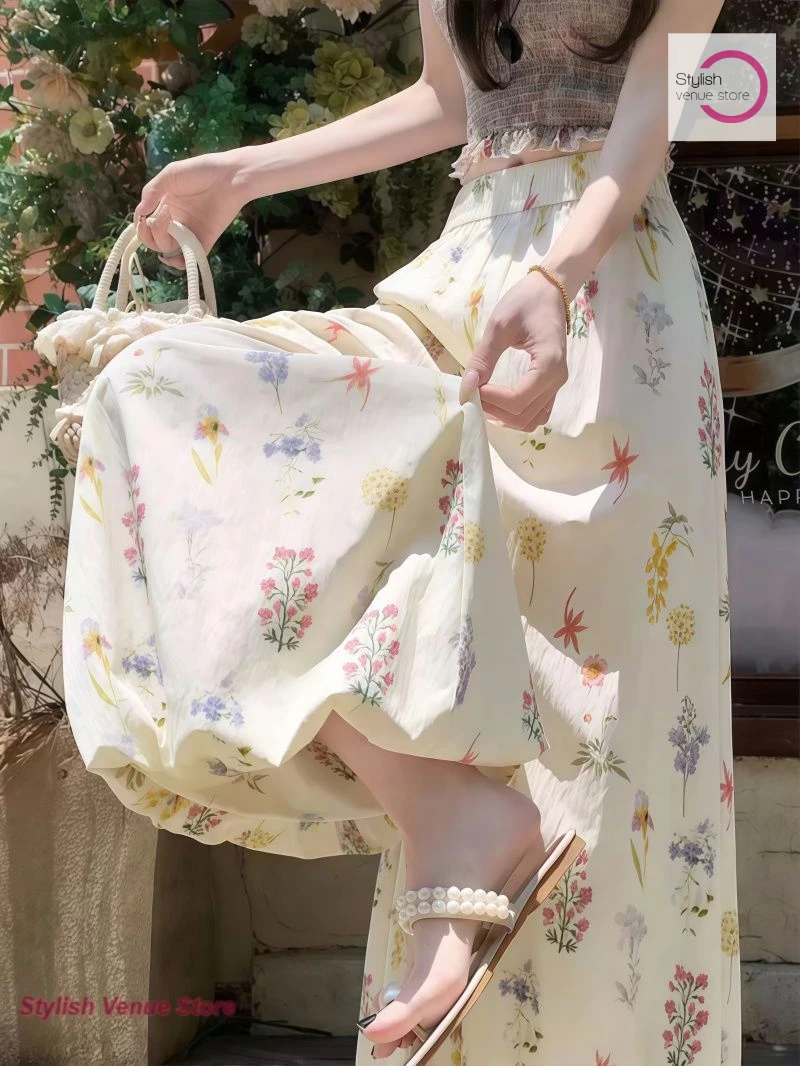 

Korean style floral high waist lantern bud pants women's spring and summer new casual loose sunscreen drape wide-leg pants.