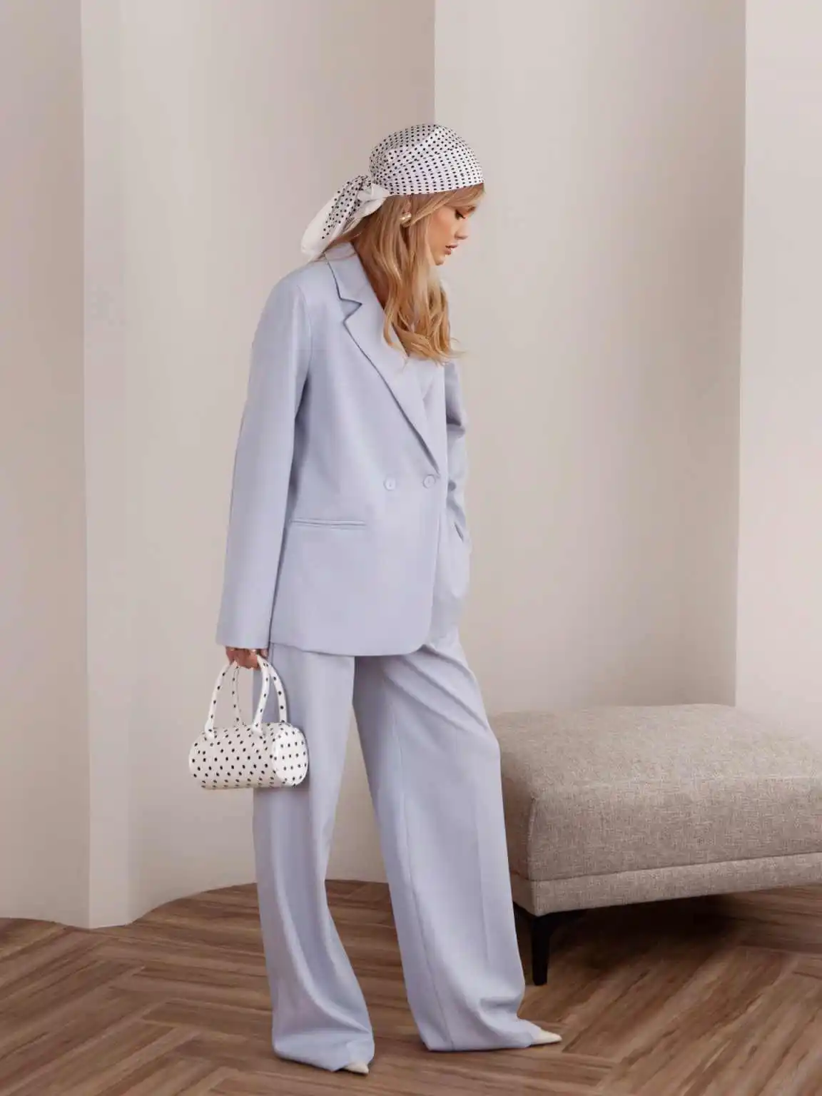 Elegant Women's Blazer 2-Piece Set Oversized Double-Breasted Long Sleeve Wide-Leg Pants for Casual Formal Event Customized