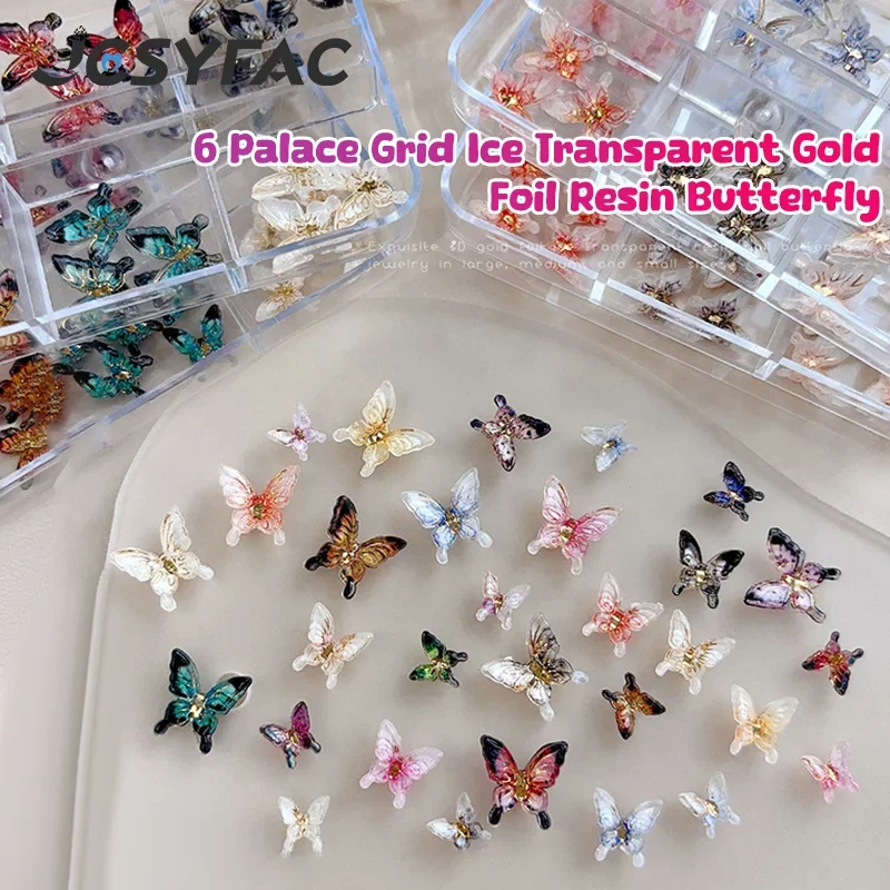 18/24/30개 멀티 컬러 투명 나비 네일 참 3D 레진 광택 작은 나비 네일 아트 장식 DIY 공예용