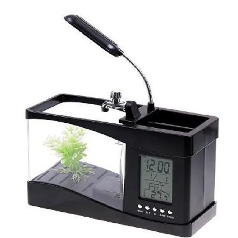 Multifunctional Acrylic Fish Tank/Aquarium, USB Mini Ecological Small Goldfish Turtle Supplies, Fishbowl Creatine Accessories