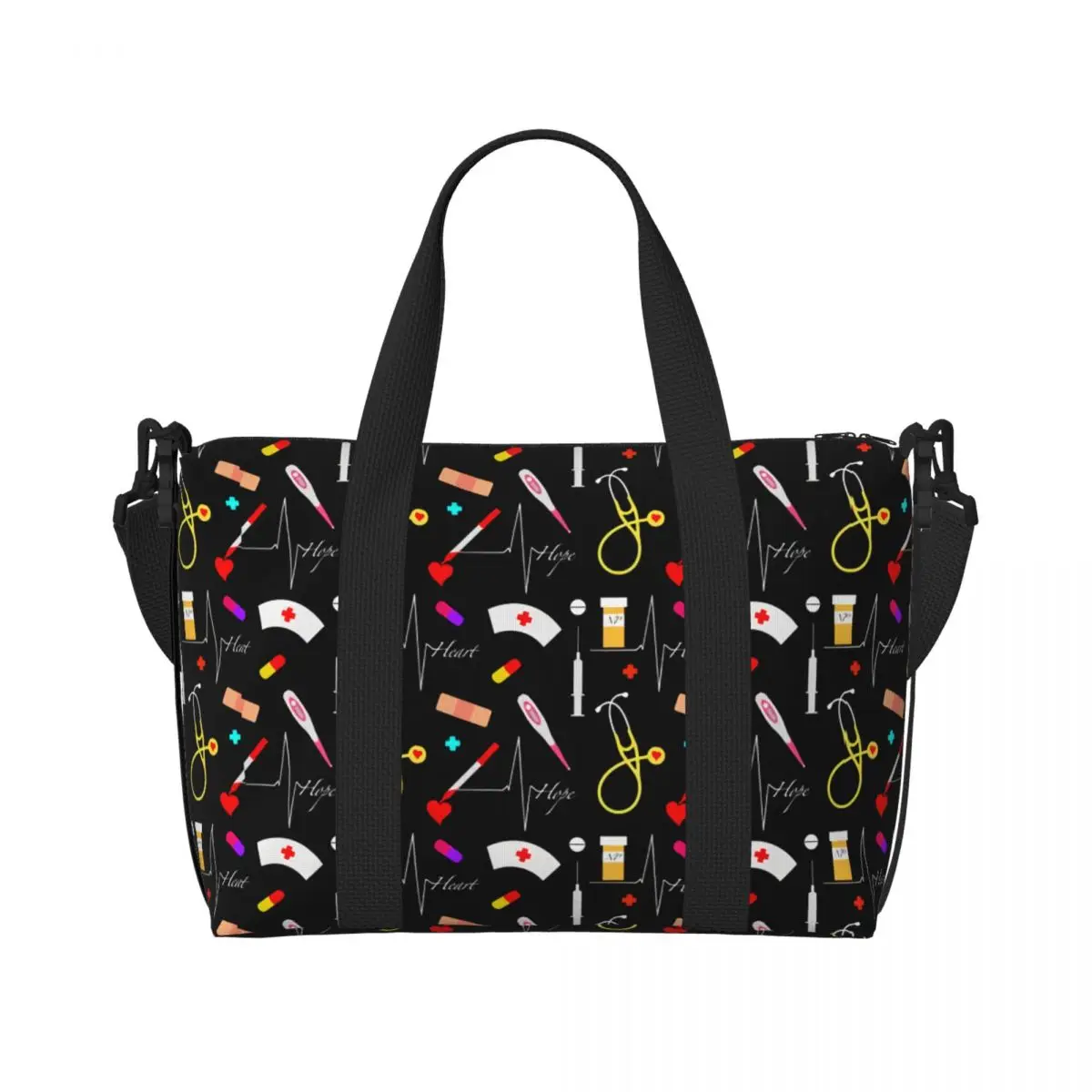 

Custom Large Funny Colorful Nurse Elements Tote Bag for Women Nursing Shopper Shoulder Gym Beach Travel Bag