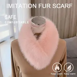 Women Hair Collar Warm Imitation Fur Scarf Female Fur Scarf Solid Color Shawl Artificial Wool Bib