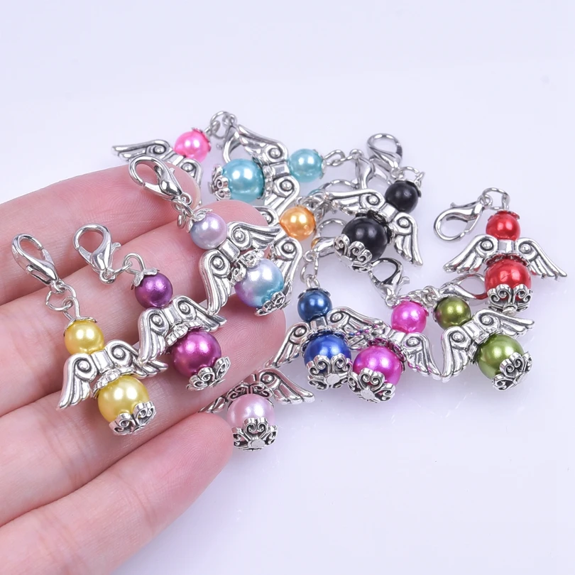 10pcs Fashion Vintage Mixed Angel Wings With Lobster Claw Clasps Charms Pendant For DIY Jewelry Making Bulk Handmade Accessories