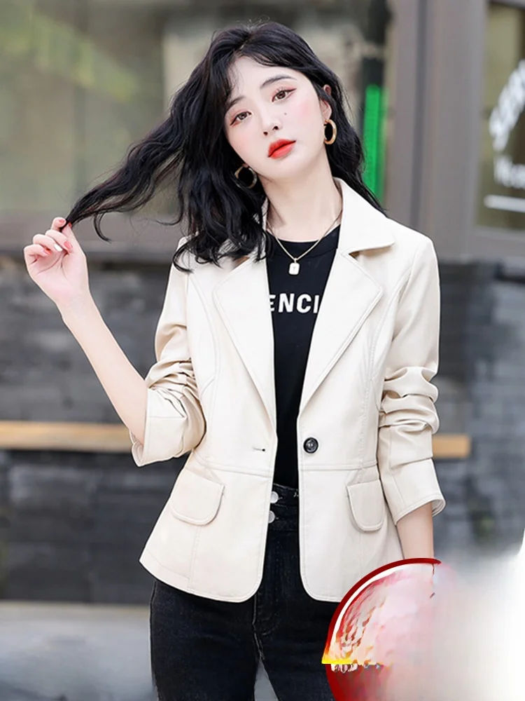 Lente Herfst Nieuwe Sle Haifeng Echt leer Jaet Dames ort eepskin Jaet Klein pak Bovenkleding Slim Fit Trendy