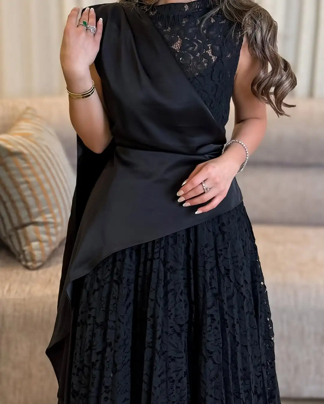 Customized Black Lace Sleeveless Prom Dresses O-Neck Pleated Ankle Length Evening Dresses Back Zipper Simple Party Dresses image 3