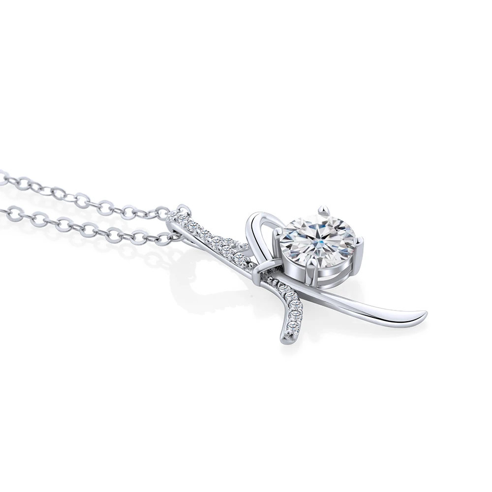 JoyceJelly S925 Sterling Silver Necklace with Dazzling 1 ct Moissanite Bow Pendant Portugal Cutting Lab Created Diamond Jewelry view 3