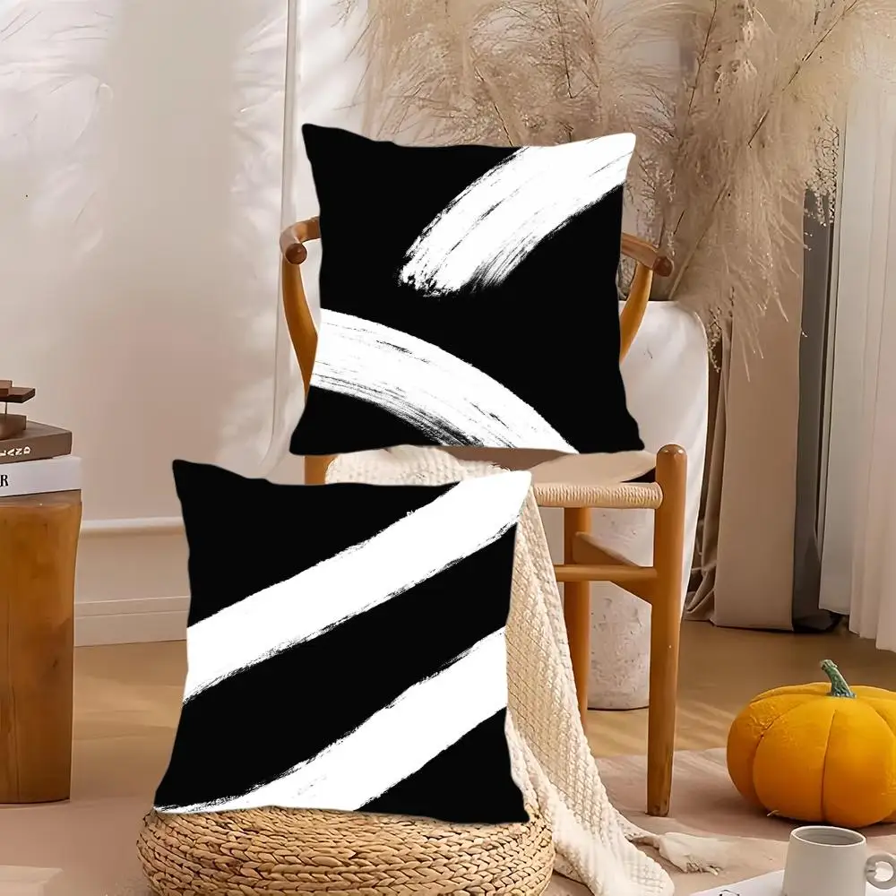 Abstract black and white Cushion Cover Silky Short Plush Dou