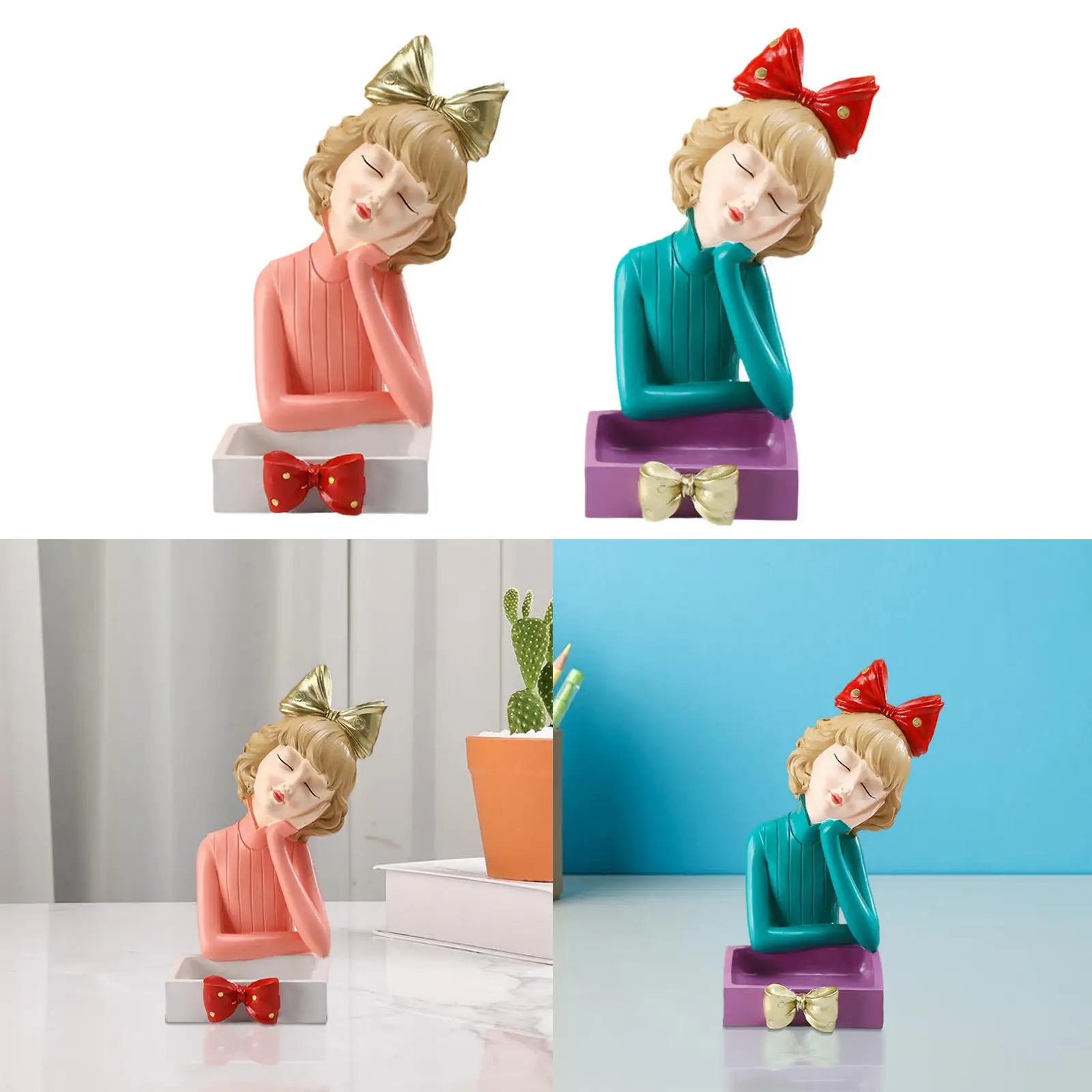 

Decorative Storage Box Bedroom Organizer Entrance Girl Resin Statue Figurine