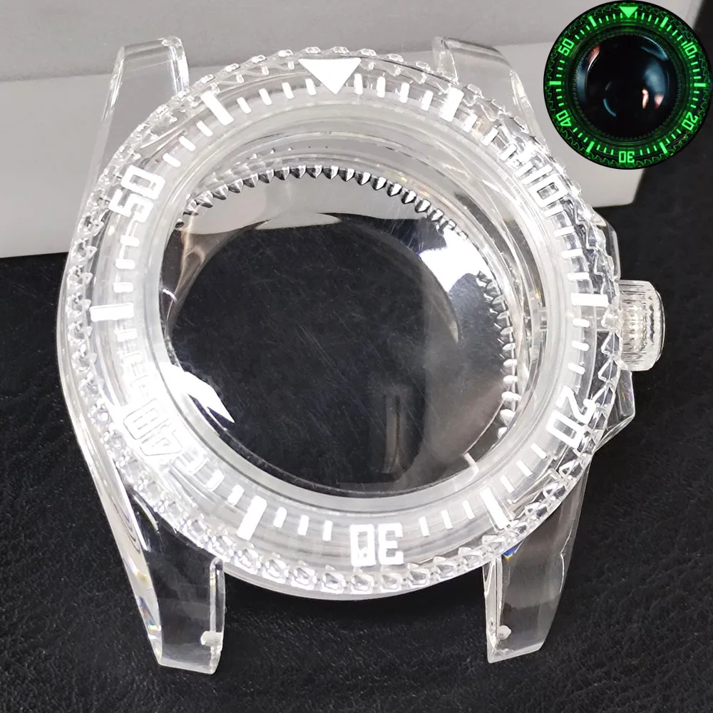 40.5mm Acrylic Transparent Case Unidirectional Rotating Have Green Luminous Suitable NH 35 NH36 Movement 20mm Strap Accessories
