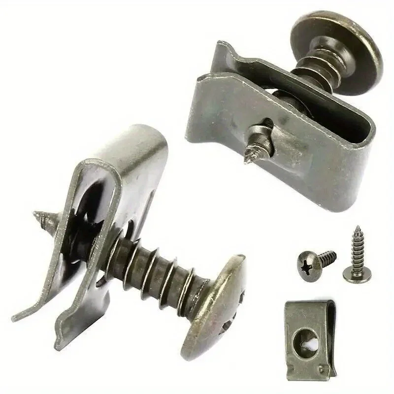 10/20/50/100pcs U-Clamp Car Tuning Clamps - Iron Self-Tapping Screws Metal Fender & Bumper Protection Clips for Automotive Use
