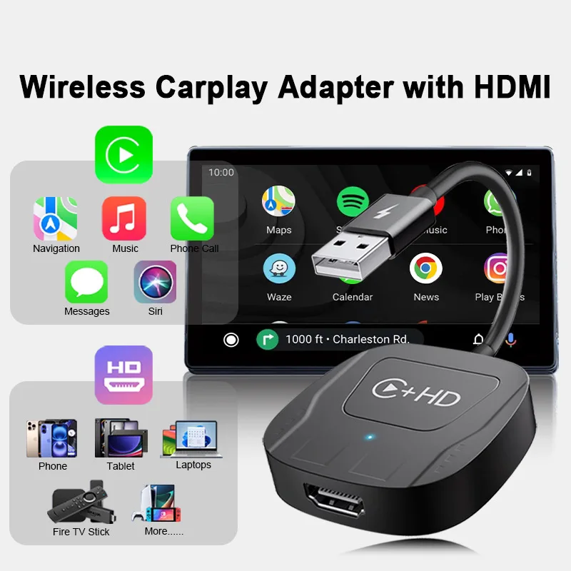 Wireless Video CarPlay Adapter Support Netflix/YouTube/Tiktok, For OEM Wired CarPlay Cars 