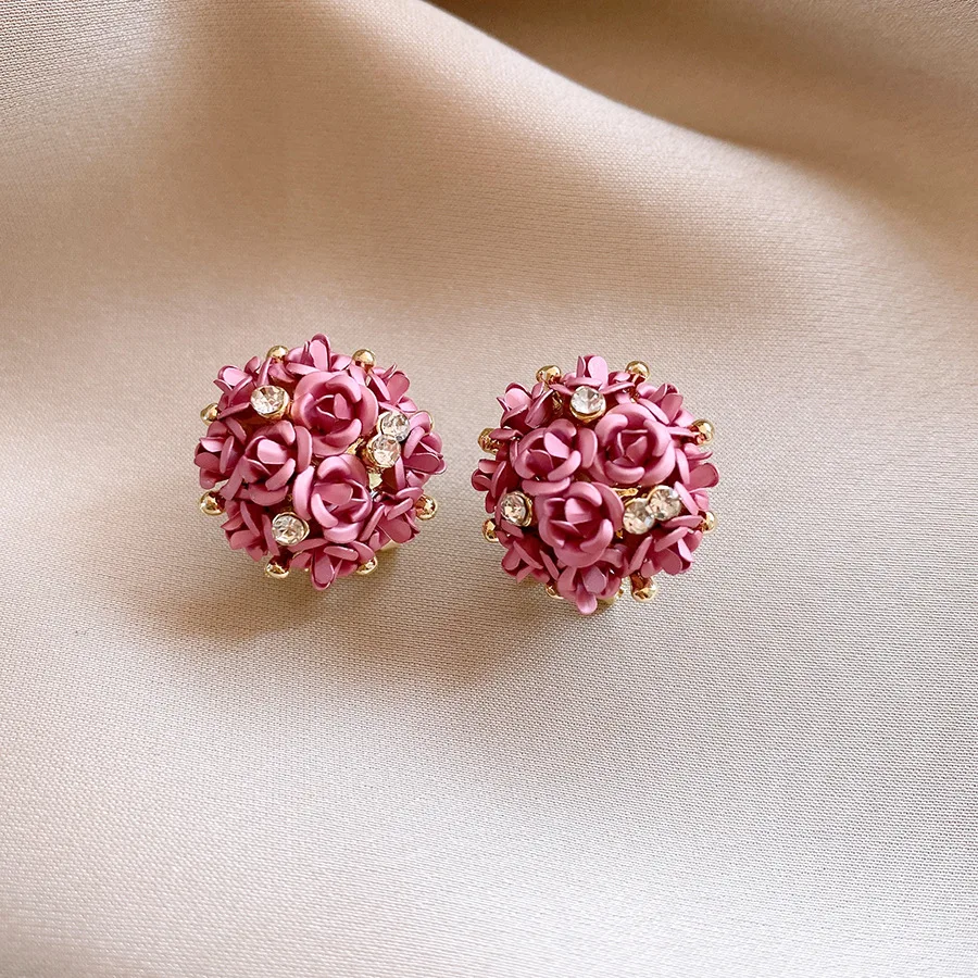 الحلو نمط ثلاثي الأبعاد العنقودية زهرة القرط للنساء رائعة حجر الراين وأقراط الزفاف حفل زفاف مجوهرات ث