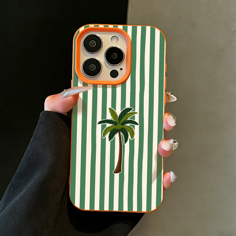 Coconut Tree Stripes Phone Case For iPhone Air XR XS X For iPhone 16 15 17 14 13 12 11 Pro Max 15 16 14 Plus Lychee Full Funda view 6