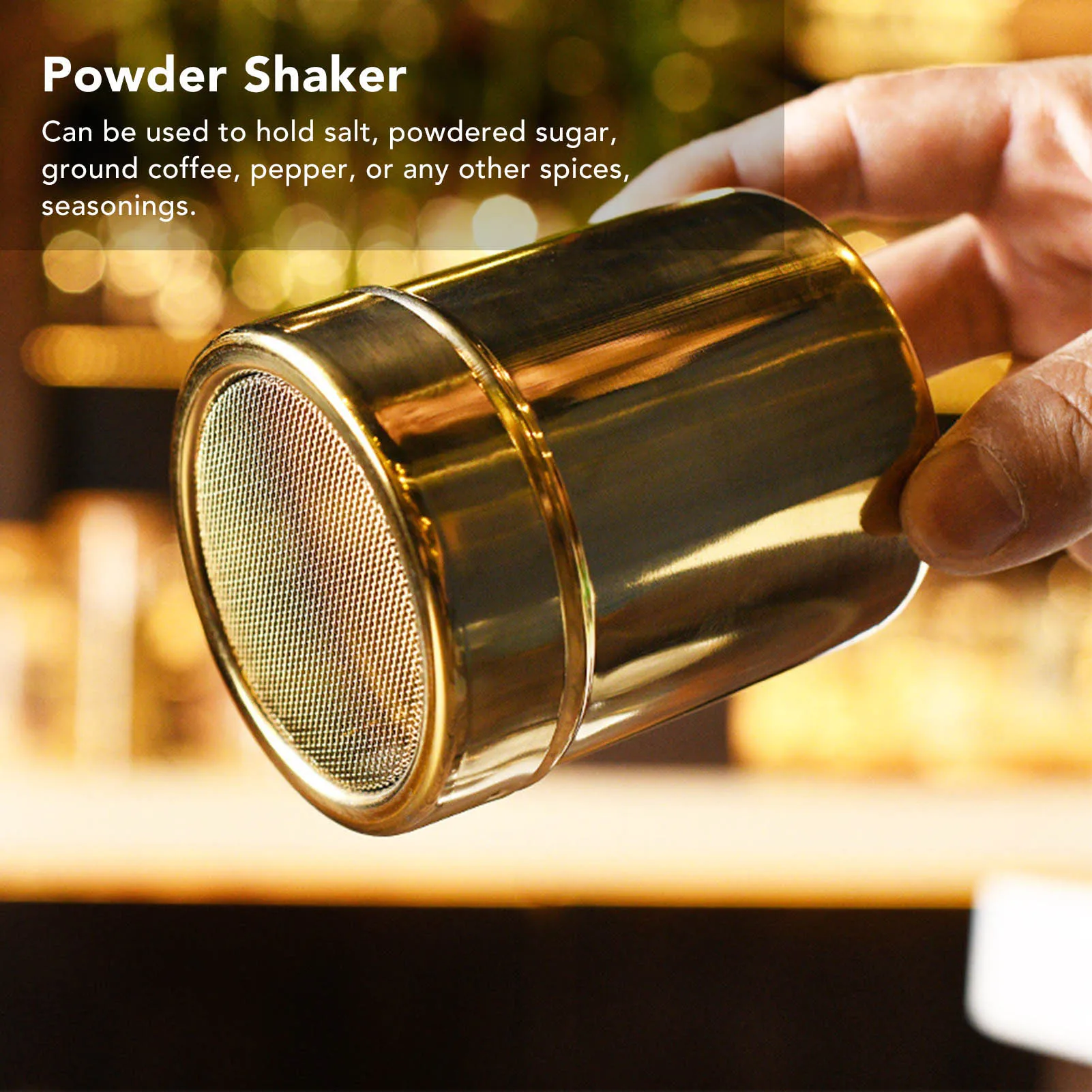 Stainless Steel Powder Shaker Fine Mesh Powdered Sugar Shaker Rust Resistant Gold Sifter for Kitchen Baking Powder Shaker Can