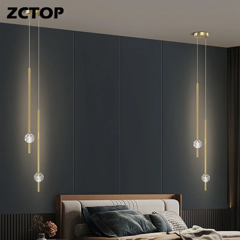 

Bedside Chandeliers Modern Minimalist Restaurant Bar Table Led Copper Lamp Designer Creative Cafe Bedroom Crystal Pendant Lamps