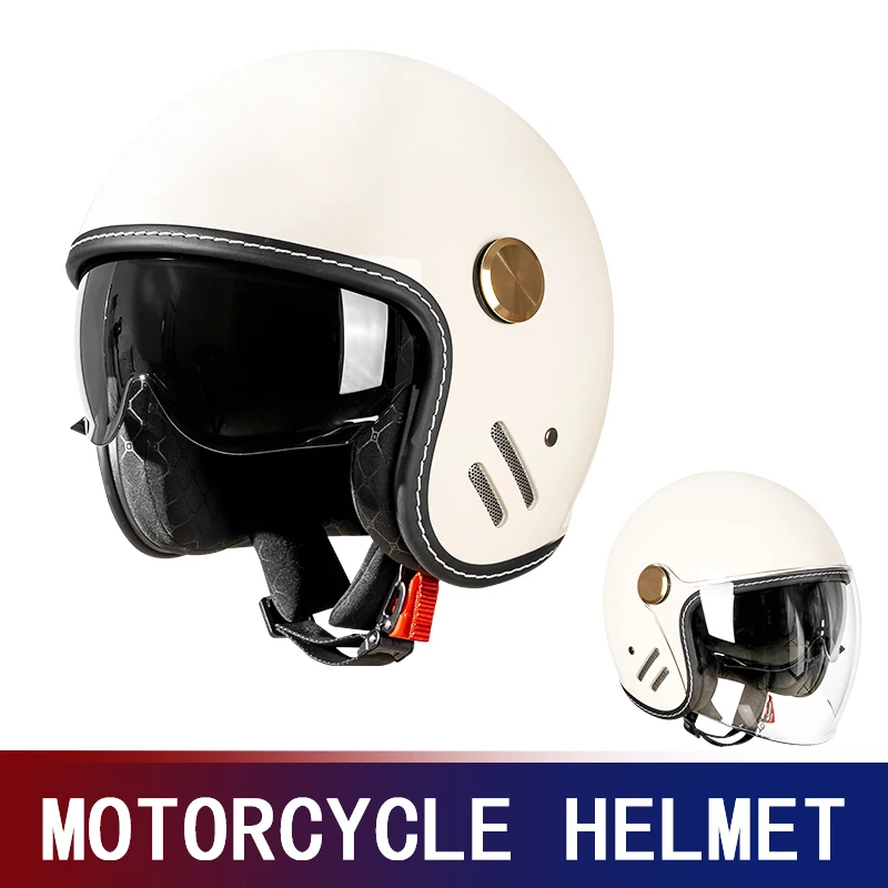 

New retro helmet motorcycle with lens sunshade three-quarters cruise half helmet double lens motorcycle 3C four seasons cap for