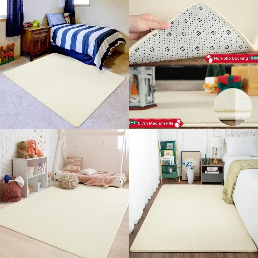 

5x7 Cream Memory Foam Rug - Washable, Ideal for Living Room, Bedrooms, Kids' Rooms & Nurseries