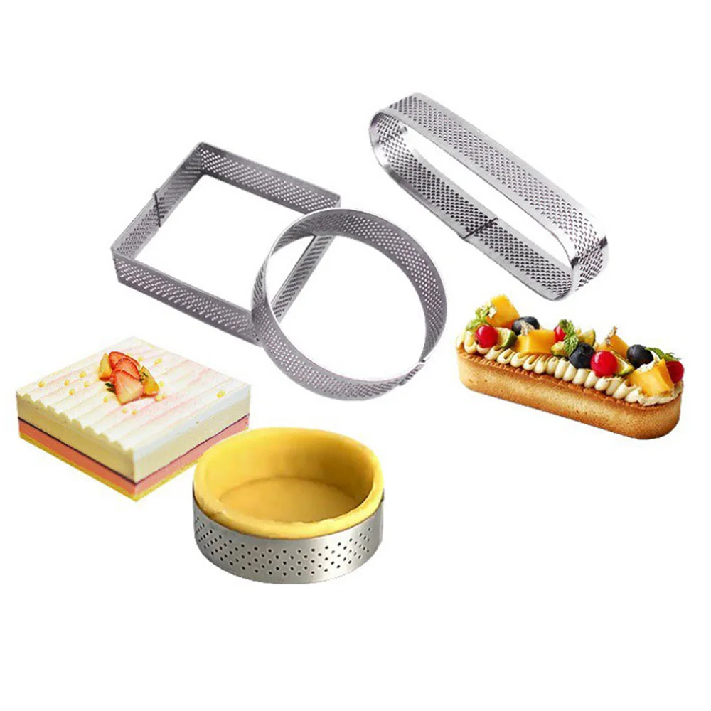 1Pcs DIY Oval Tart Ring Perforated Baking Ring Pastry Ring Stainless Steel Cake Tart Mold Rings French Dessert Baking Tart Ring