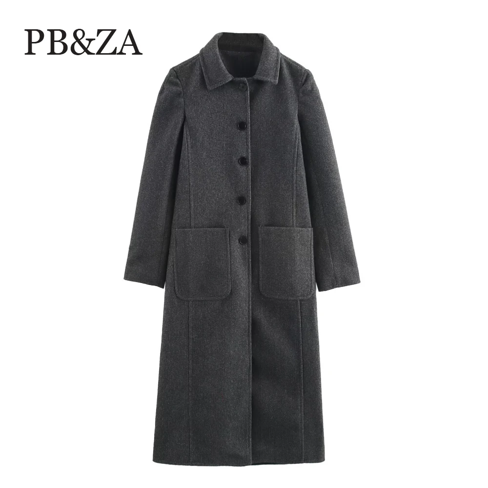 

PB&ZA женское шерстяное свободное пальто с воротником и длинными рукавами, карманом на пуговицах, осенне-зимнее новое стильное стильное пальто