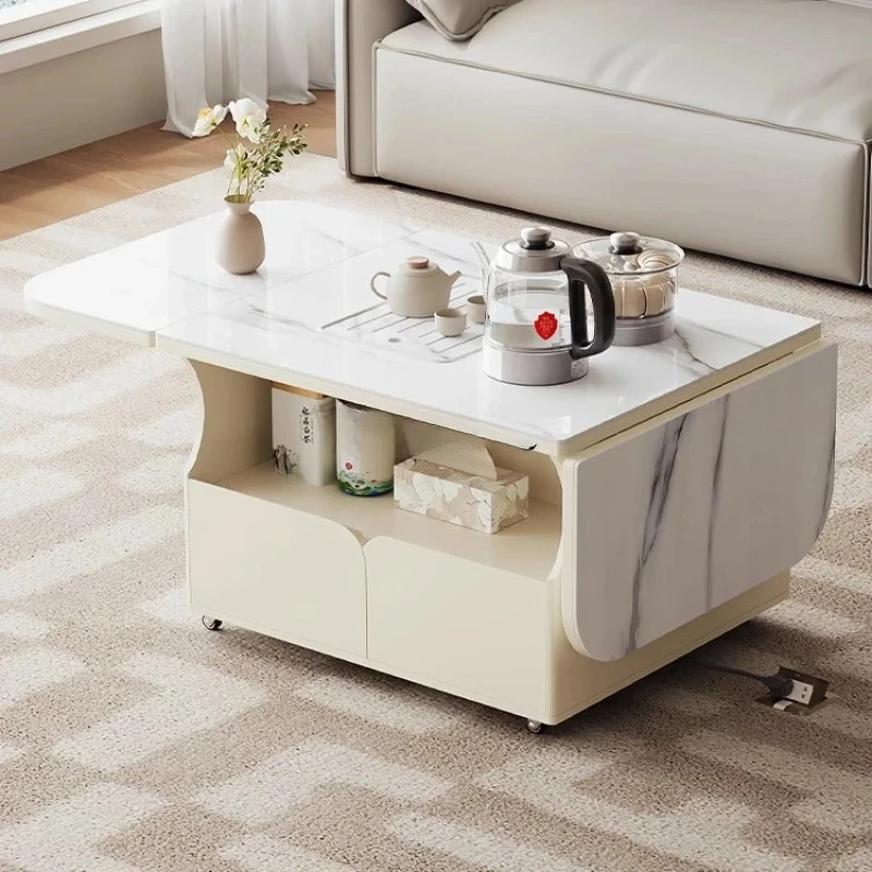 

Cream wind rock slab movable folding small coffee table small apartment living room