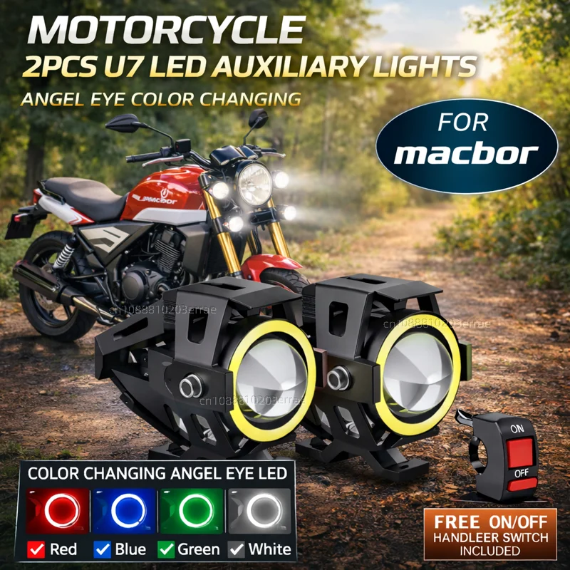 Waterproof Motorcycle LED Headlight 3000LMW U7 Motorbike LED Driving Fog Spot Light with Switch For Macbor Montana XR1 XR5 500