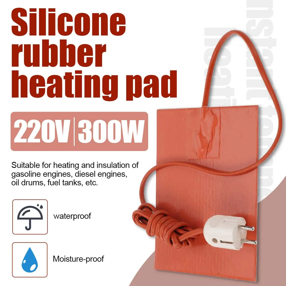 

220V Engine Oil Pan Sump Tank Silicone Rubber Heating Pad 250W/300W Waterproof Heated Plate Kits For SUV Truck Car Accessories