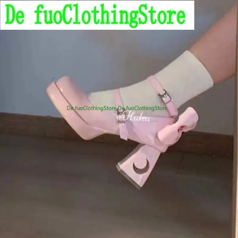 DefuoClothing ثقافة فرعية الساخن الفتاة الشرير نمط عالية الكعب لوليتا أحذية الحلو BowWomenVersatile كعب مربع أحذية من الجلد
