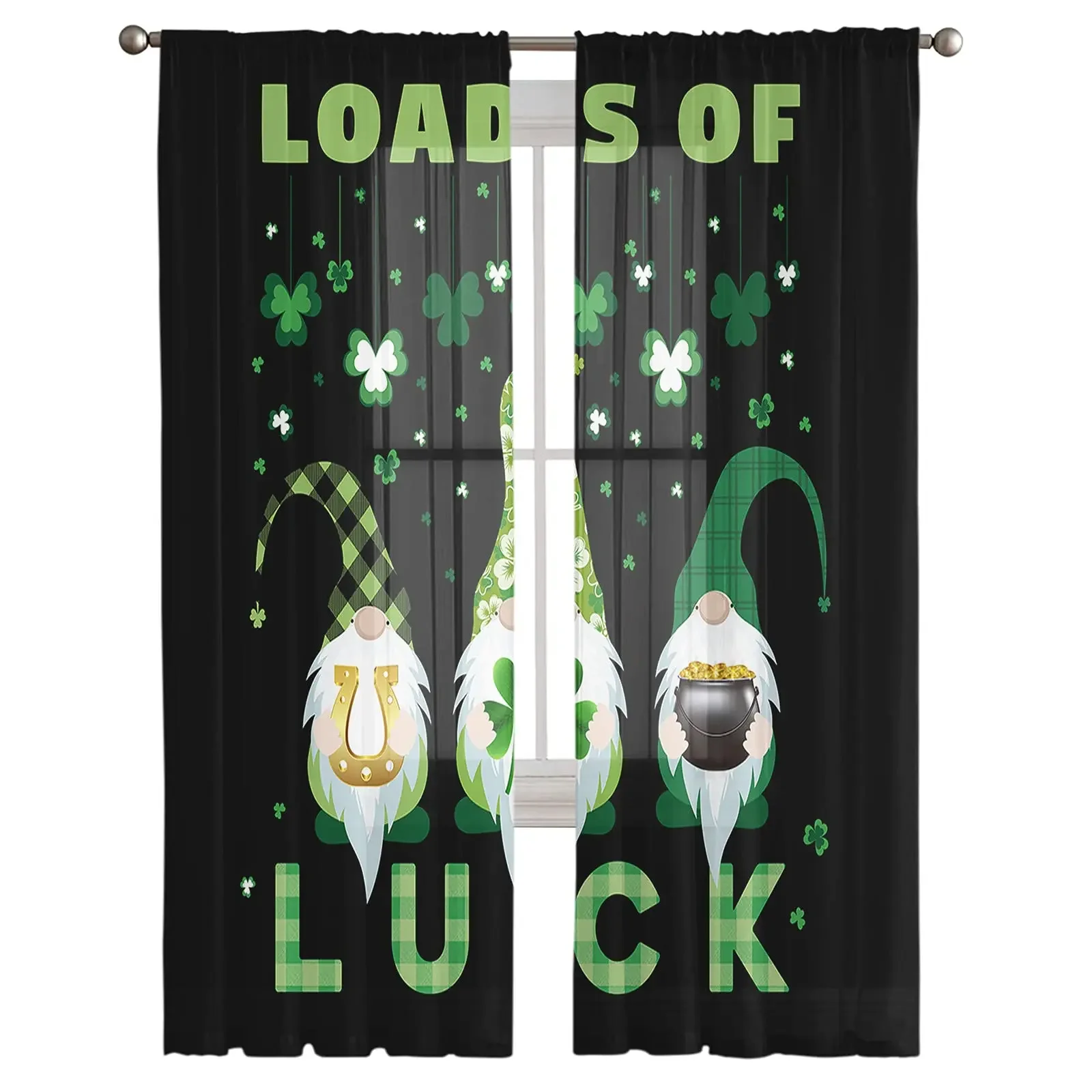 Sheer Curtains For Bedroom Living Room Bedroom St. Patrick's Day Green Truck Carrying Lucky Clover Rod Pocket Voile Curtain