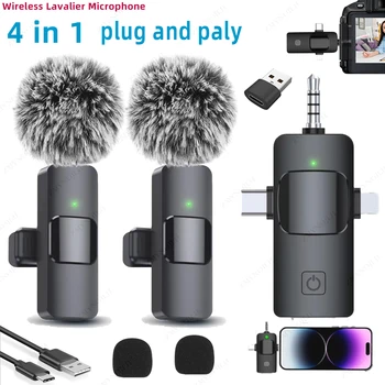 Wireless Lavalier Microphone 4 In 1 for iPhone Android 3.5mm for Radio Live Recording…