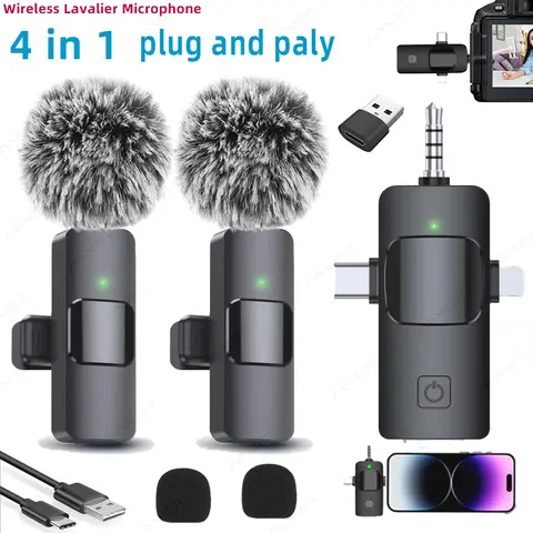 Wireless Lavalier Microphone 4 In 1  for iPhone Android 3.5mm for Radio Live Recording Noise Reduction Mini Microphone 2026 Hot