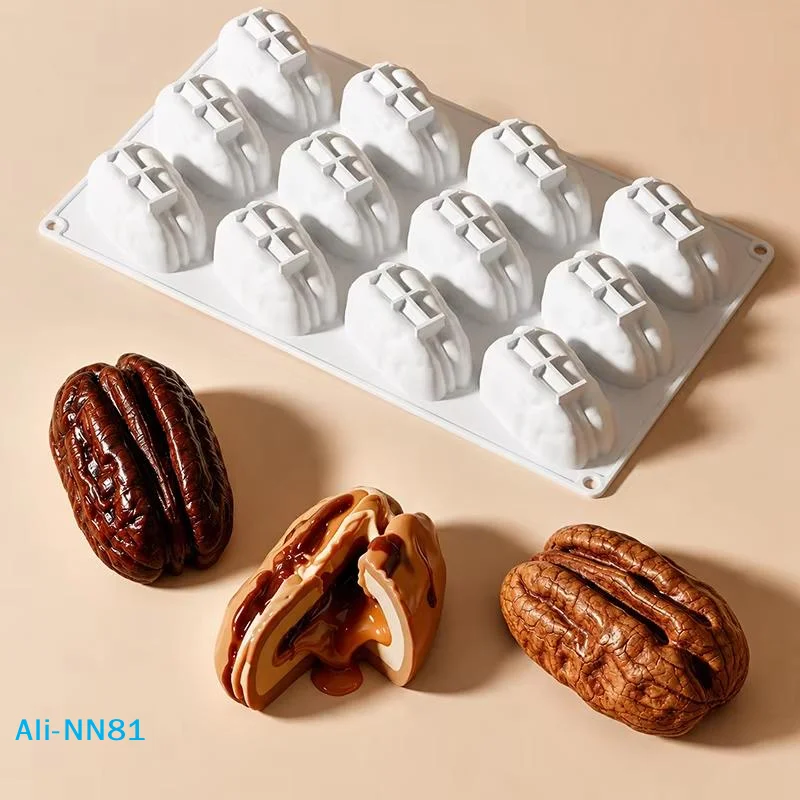 【N】4/12 Cavity Pecan Nut Silicone Mold, Chocolate Dessert French Pastry Baking Mold, Handmade Soap Aromatherapy Candle
