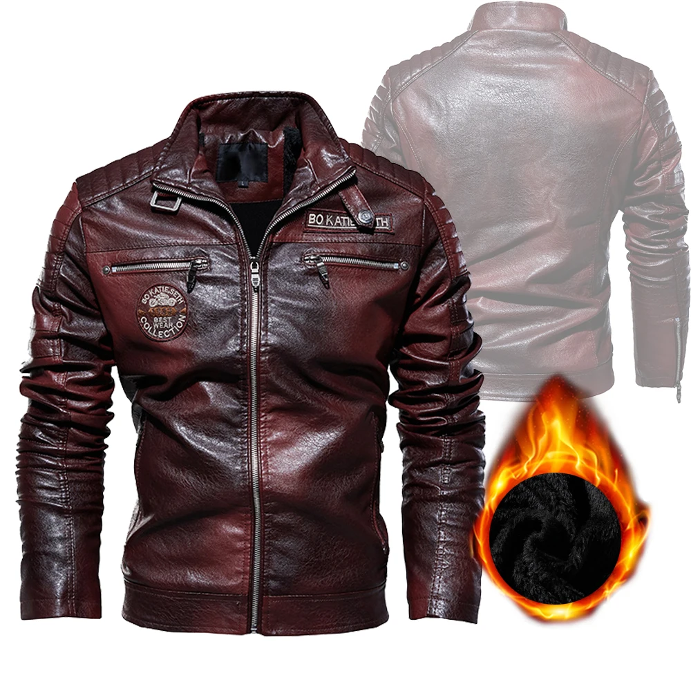 

Autumn/Winter Fleece Motorcycle PU Leahter Jackets Male Leather Jacket Male Casual Windbreaker Slim Coat Plus Size Jackets 7XL