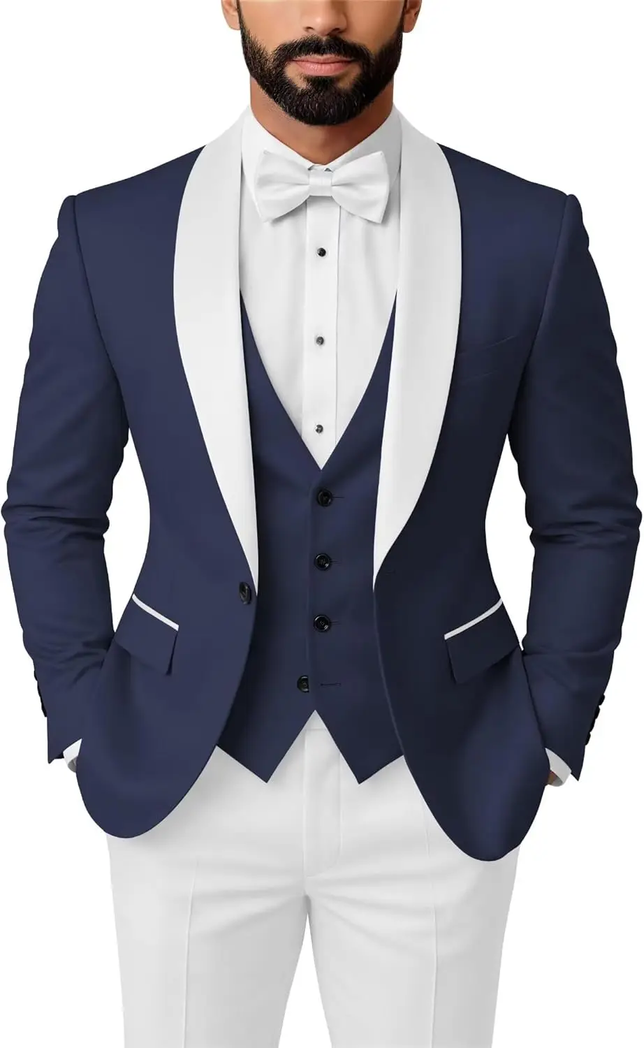 

Men Suits 3 Piece Wedding Slim Fit Tuxedo Suit Shawl Lapel Jacket Vest Pants Set
