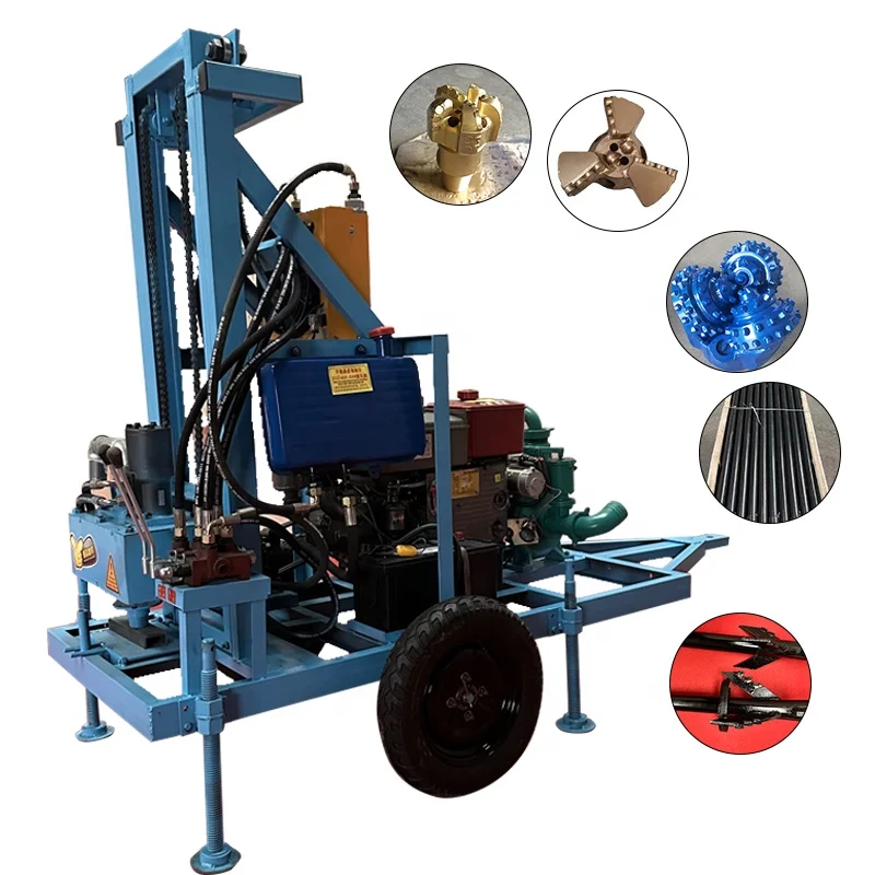 100m 150m Hydraulic Diesel Crawler Water Well Drill Rig w/ PDC Bits DTH Hammer Farm Mining Construction