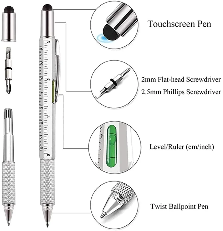 Bolígrafo multifunción 7 en 1 con herramienta de mano moderna, regla técnica de medida, destornillador, pantalla táctil, Stylus Spirit Level