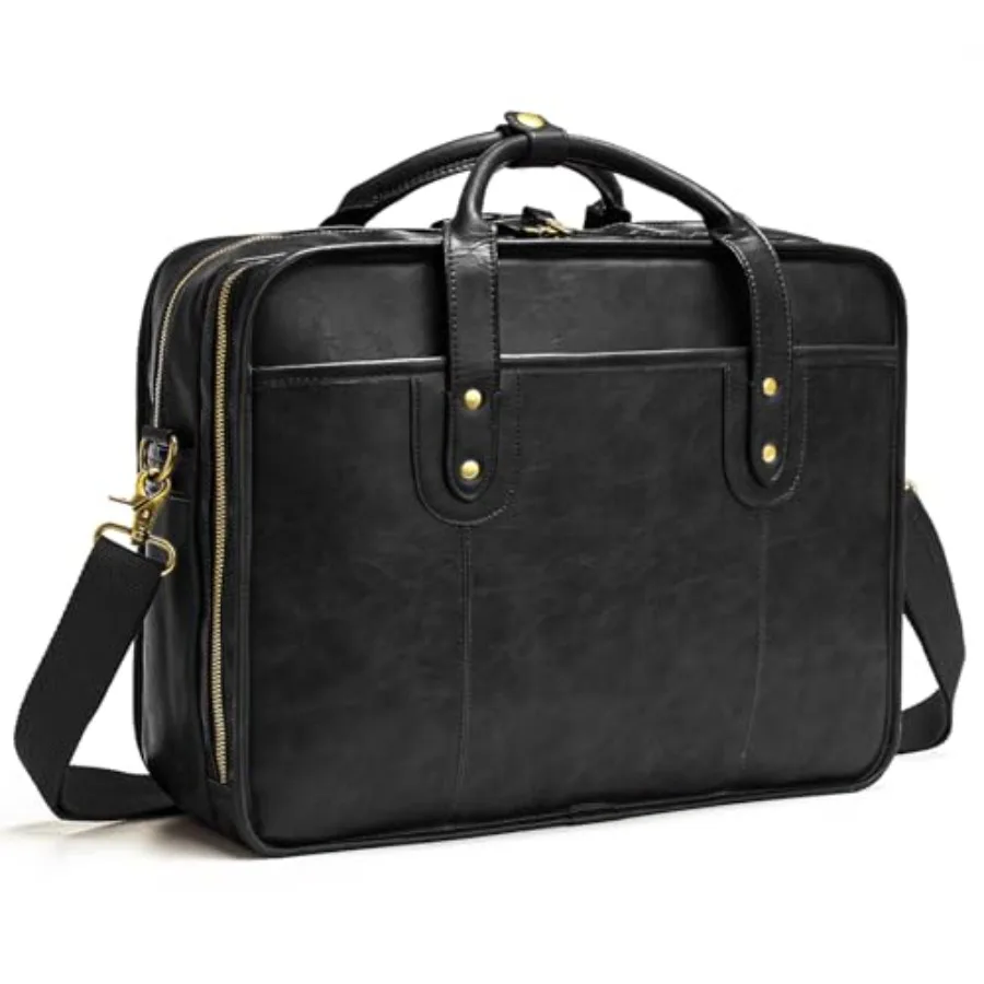 

Leather Briefcases for Men 15.6 Inch Business Computer Bag Laptop Bag for Men Water Resistance Travel Messenger Bag Leather, 15
