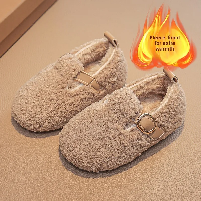 Winter Children's Shoes 2026 New Girls Fluffy Cotton Shoes Soft Bottom Non-slip Kids Fashion Simple Plush Shoes Trend Versatile