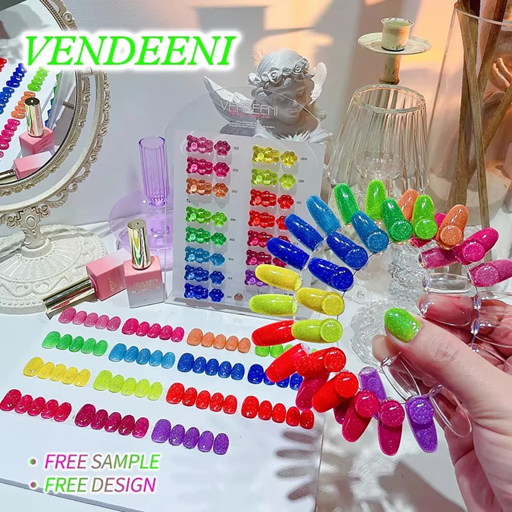 Vendeeni 15 Colors Fluorescence Flash Broken Diamond Gel Nail Polish TPO HEMA FREE Glitter UV Soak Off Gel Varnish With Display