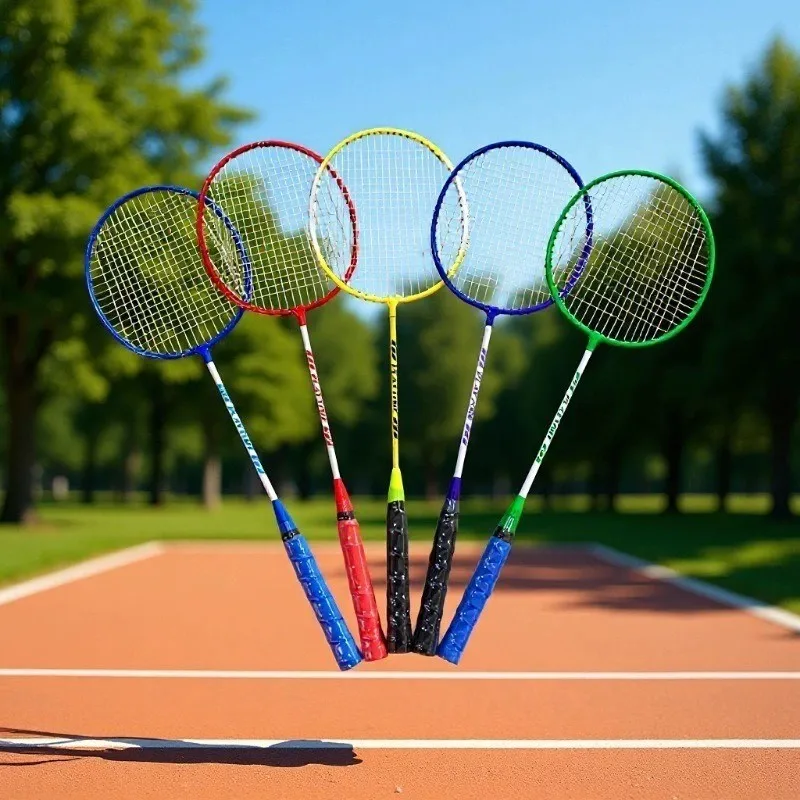Set of 2 Beginners Guide Badminton Rackets Training Lightweight Alloy Split-Handle Ferroalloy Racket Outdoor Leisure